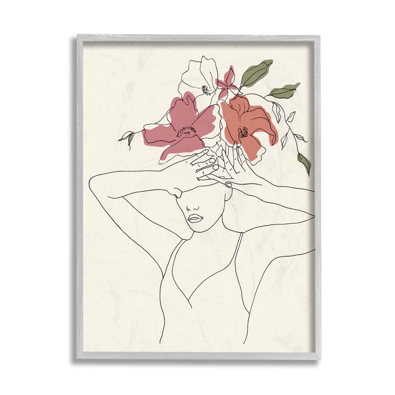 Stupell Industries Female Linework Pose Tropical Flower Sketch Framed Wall Art